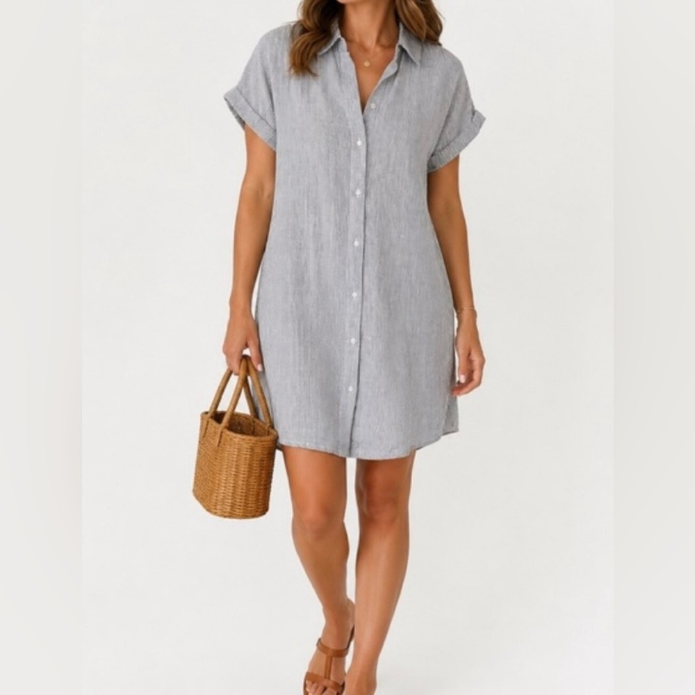 Tahari Button-Front Linen Shirt Dress